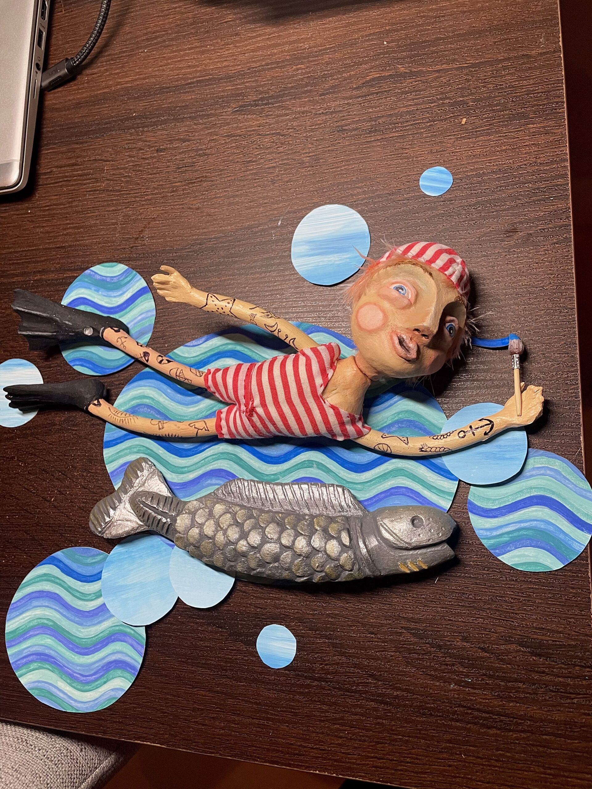 Neil Hughes Puppet Illustration | Kai the swimmer process part 5