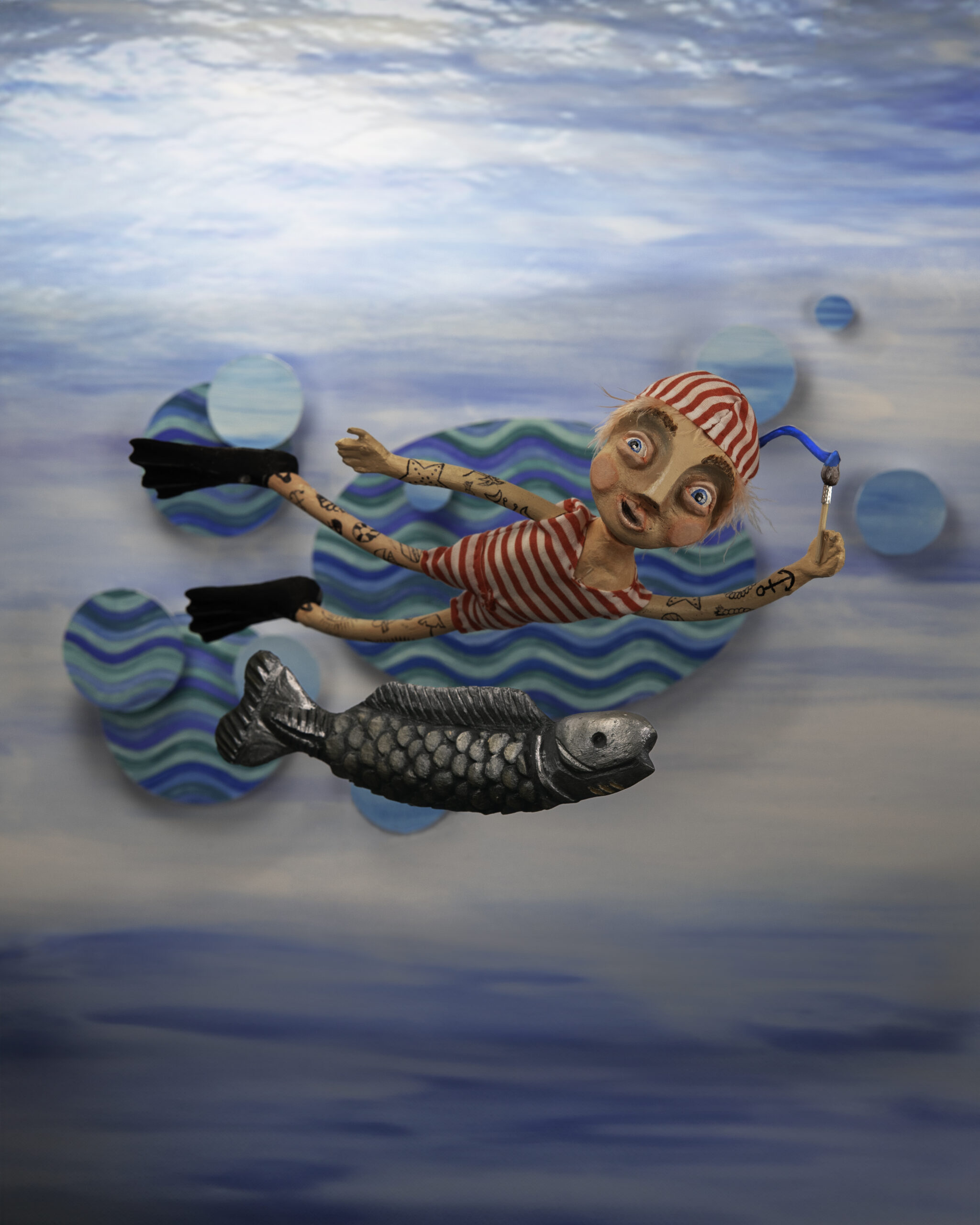 Neil Hughes Puppet Illustration | Kai the swimmer